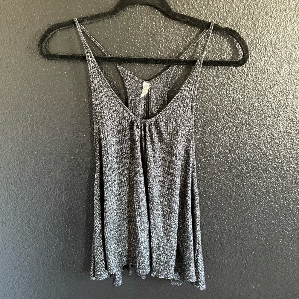 Free People Metallic Silver Ribbed Swing Cami